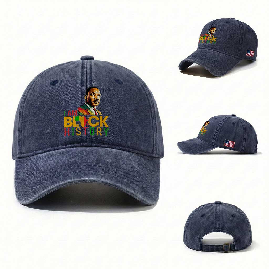 I Am Black History Washed Cotton Baseball Cap Martin Luther Jr King African American Pride