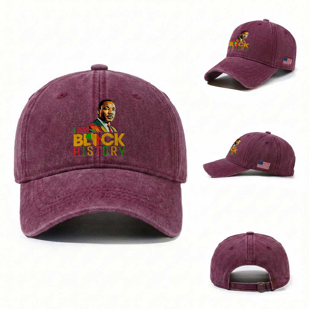I Am Black History Washed Cotton Baseball Cap Martin Luther Jr King African American Pride