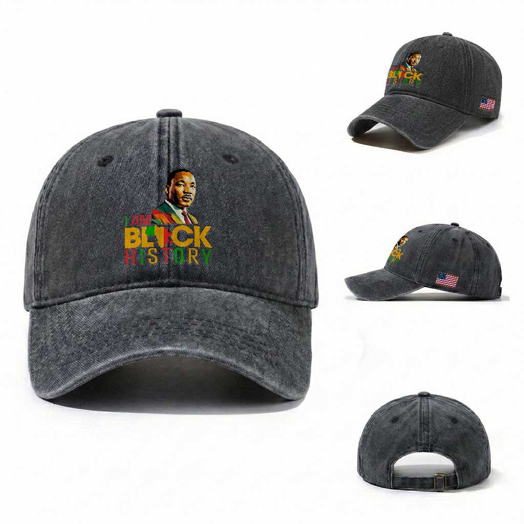 I Am Black History Washed Cotton Baseball Cap Martin Luther Jr King African American Pride