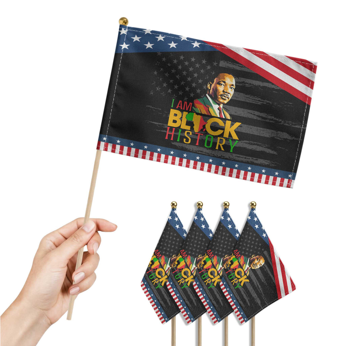 I Am Black History Patriotic Handheld Flag Martin Luther Jr King African American Pride