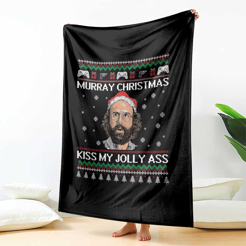Stranger Christmas Throw Blanket Santa Murray Kiss My Jolly Ass - Wonder Print Shop