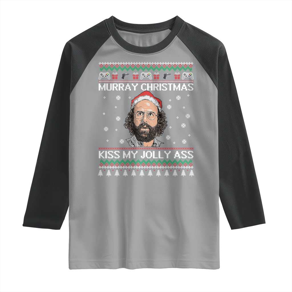 Stranger Christmas Raglan Shirt Santa Murray Kiss My Jolly Ass - Wonder Print Shop
