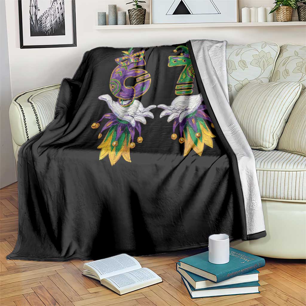 67 Mardi Gras Meme Throw Blanket Funny Six Seven Hand Carnival Trendy