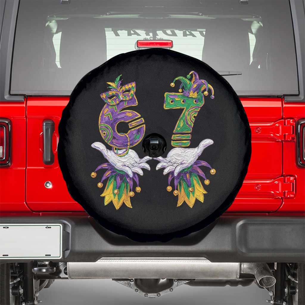 67 Mardi Gras Meme Spare Tire Cover Funny Six Seven Hand Carnival Trendy