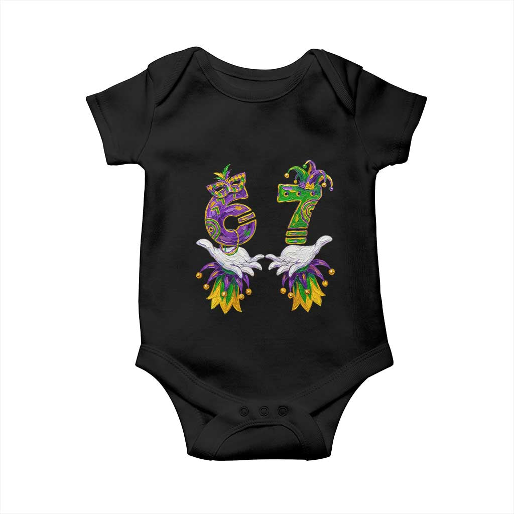 67 Mardi Gras Meme Baby Onesie Funny Six Seven Hand Carnival Trendy
