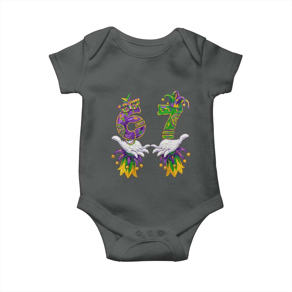 67 Mardi Gras Meme Baby Onesie Funny Six Seven Hand Carnival Trendy