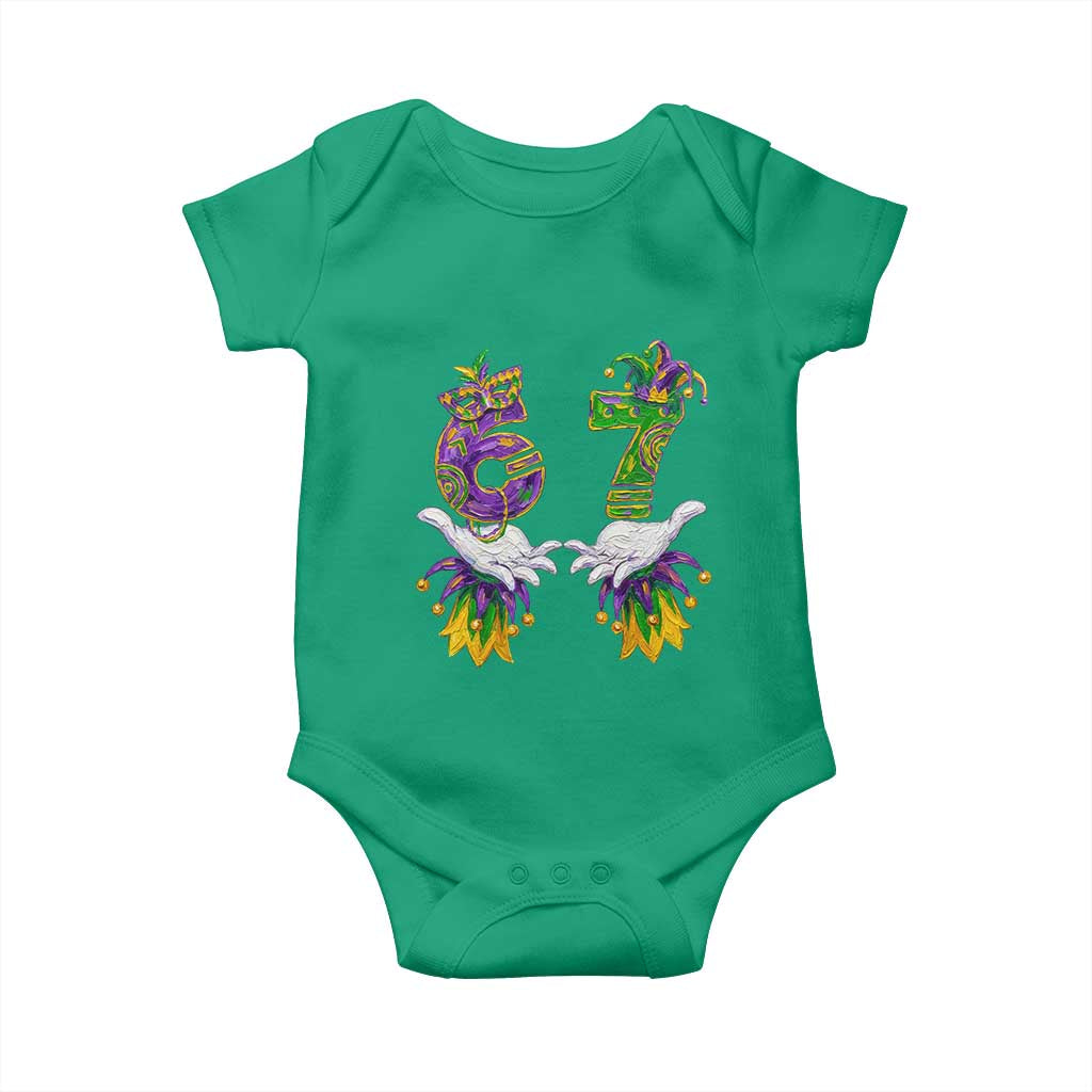 67 Mardi Gras Meme Baby Onesie Funny Six Seven Hand Carnival Trendy