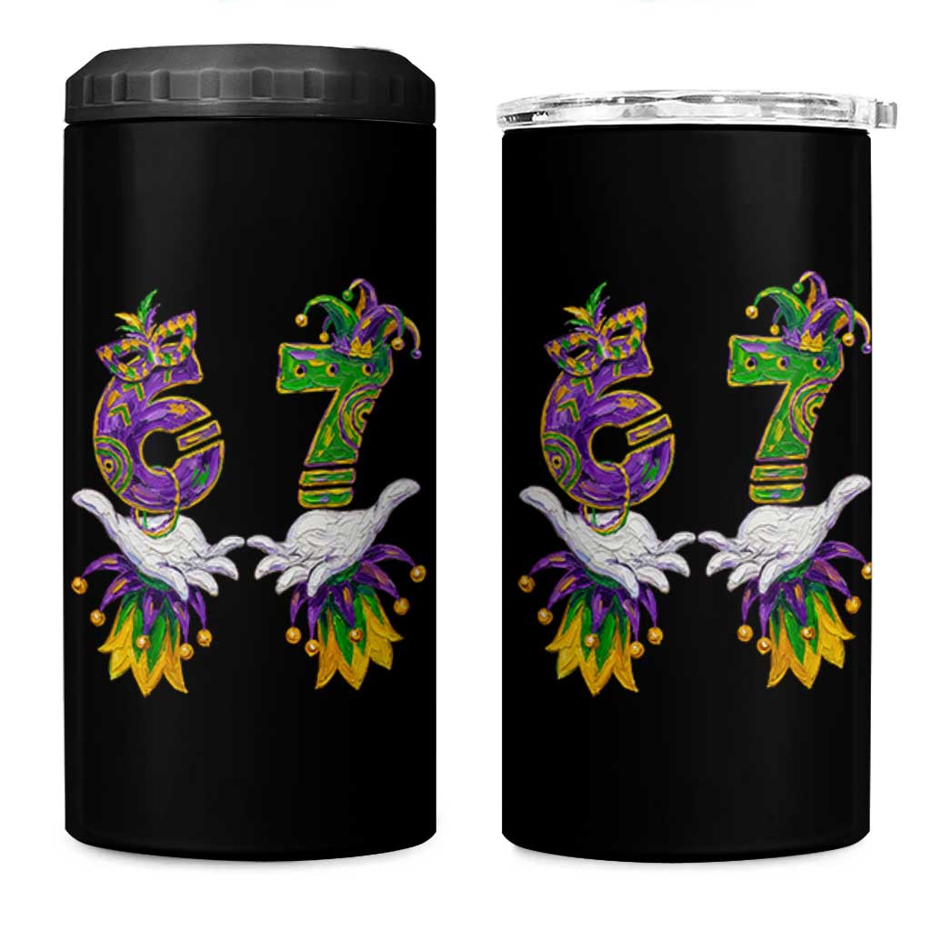 67 Mardi Gras Meme 4 in 1 Can Cooler Tumbler Funny Six Seven Hand Carnival Trendy