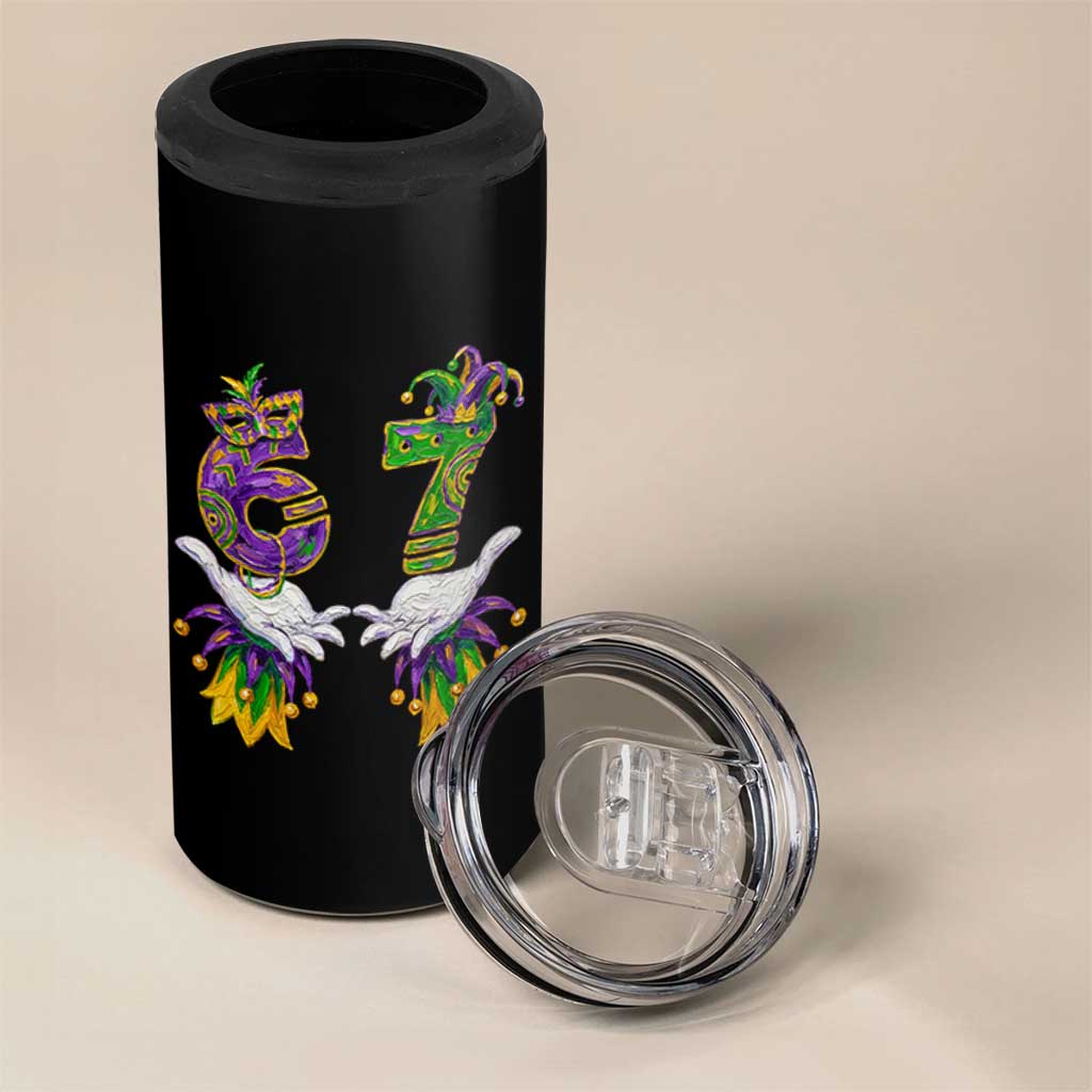 67 Mardi Gras Meme 4 in 1 Can Cooler Tumbler Funny Six Seven Hand Carnival Trendy