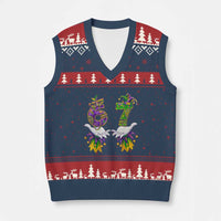 67 Mardi Gras Meme V-Neck Knit Sweater Vest Funny Six Seven Hand Carnival Trendy