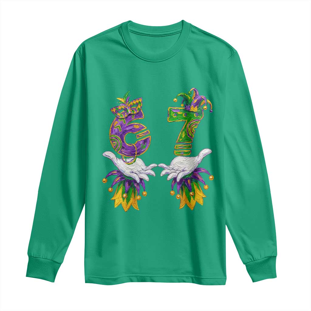 67 Mardi Gras Meme Long Sleeve Shirt Funny Six Seven Hand Carnival Trendy
