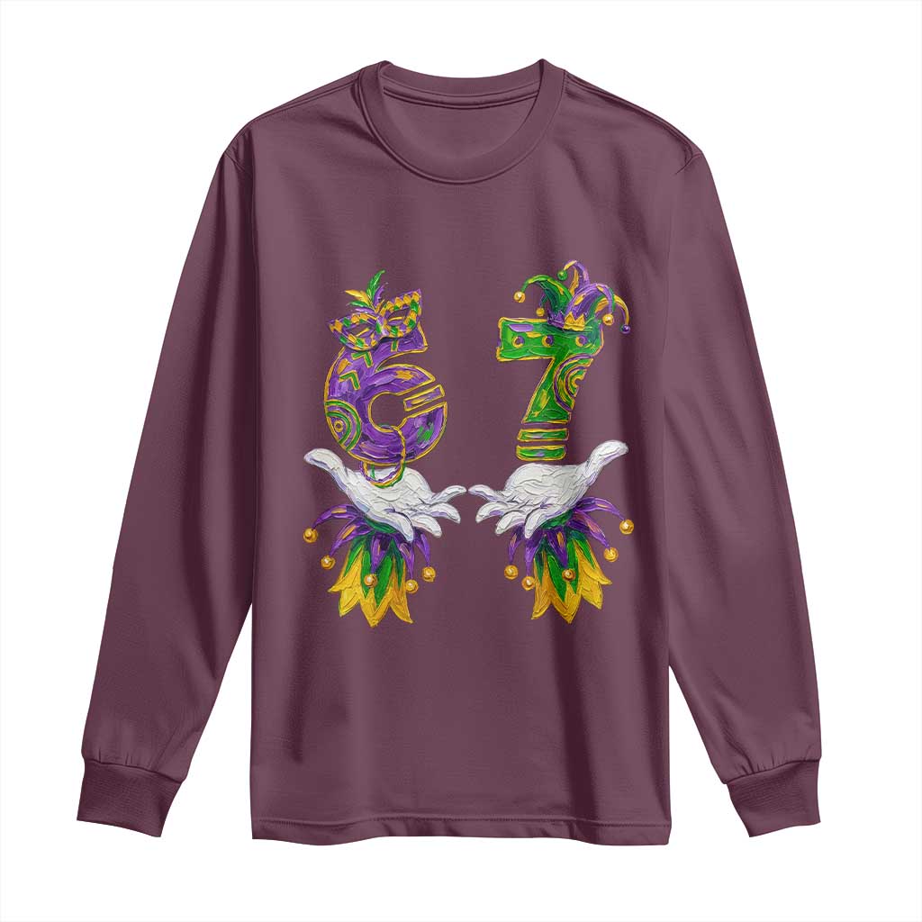 67 Mardi Gras Meme Long Sleeve Shirt Funny Six Seven Hand Carnival Trendy
