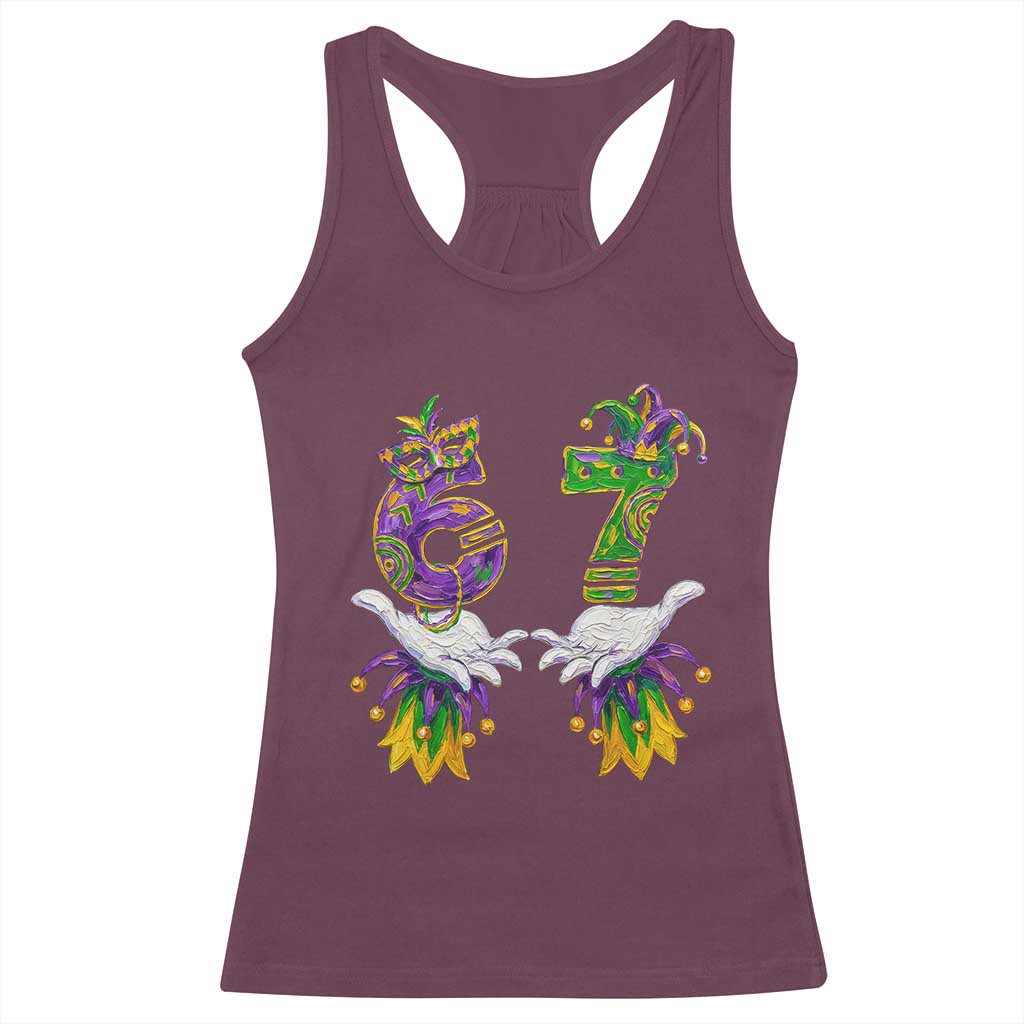 67 Mardi Gras Meme Racerback Tank Top Funny Six Seven Hand Carnival Trendy