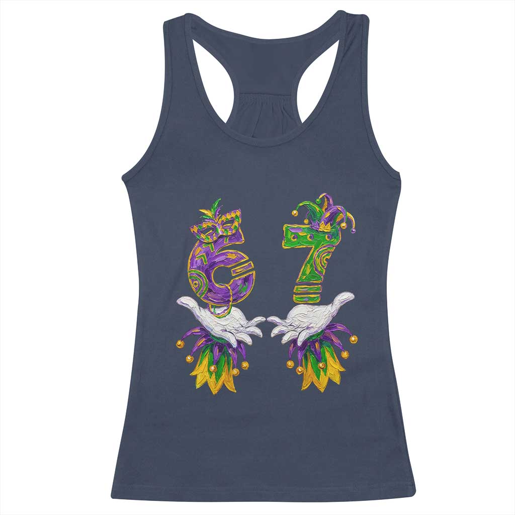 67 Mardi Gras Meme Racerback Tank Top Funny Six Seven Hand Carnival Trendy