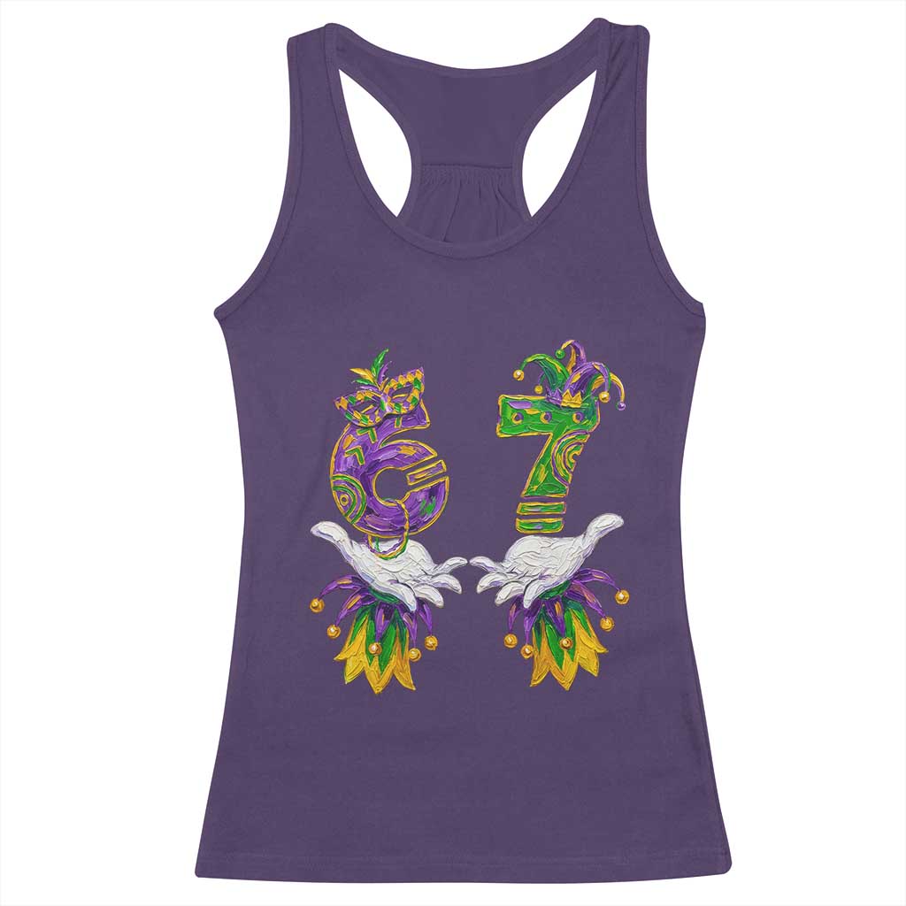 67 Mardi Gras Meme Racerback Tank Top Funny Six Seven Hand Carnival Trendy
