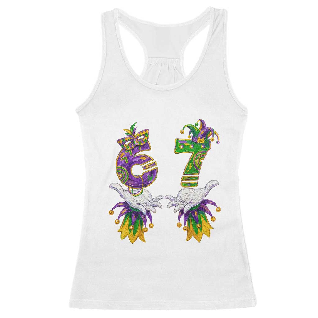 67 Mardi Gras Meme Racerback Tank Top Funny Six Seven Hand Carnival Trendy