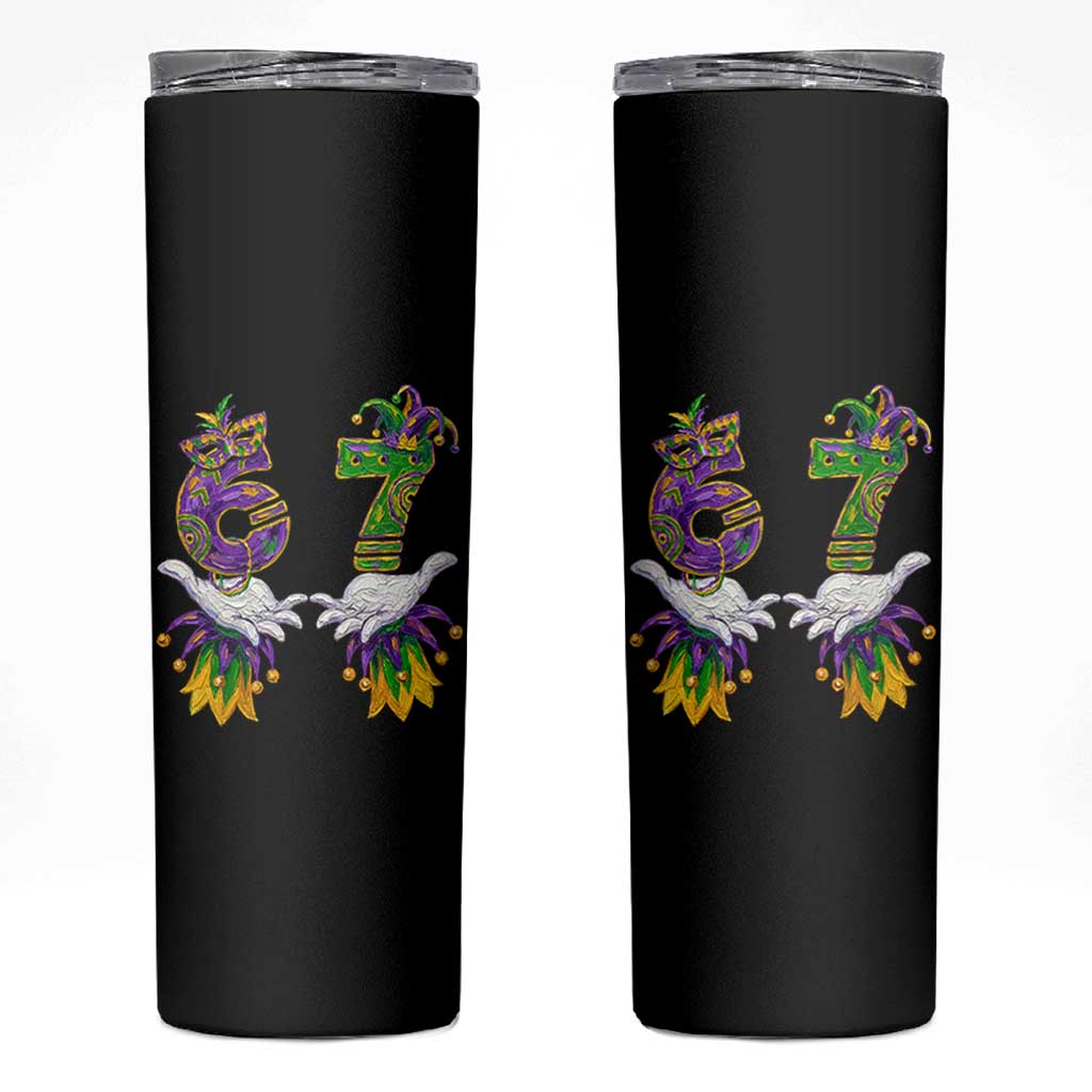 67 Mardi Gras Meme Skinny Tumbler Funny Six Seven Hand Carnival Trendy