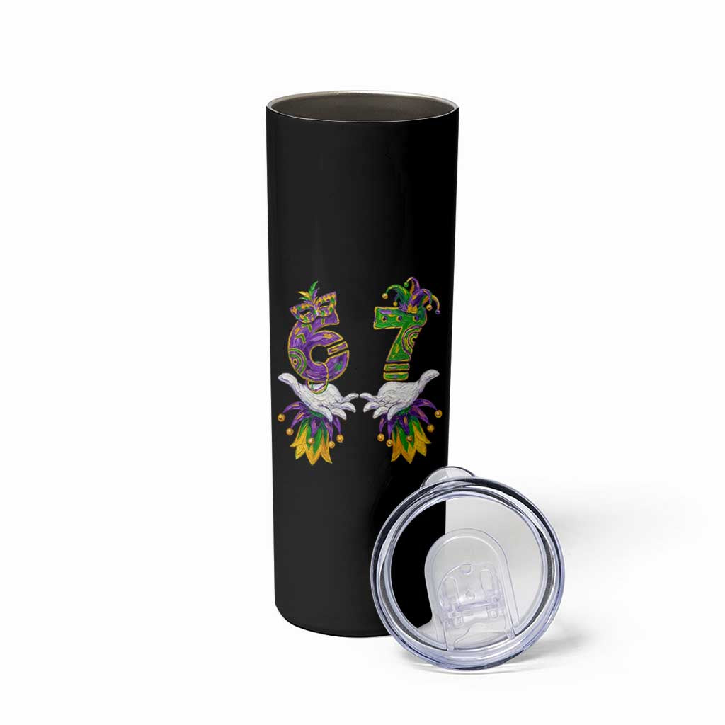67 Mardi Gras Meme Skinny Tumbler Funny Six Seven Hand Carnival Trendy
