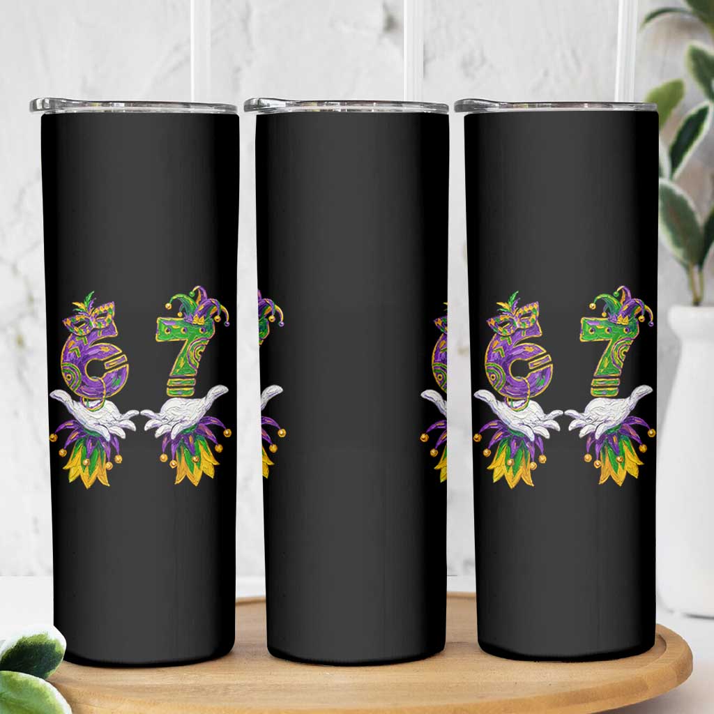 67 Mardi Gras Meme Skinny Tumbler Funny Six Seven Hand Carnival Trendy