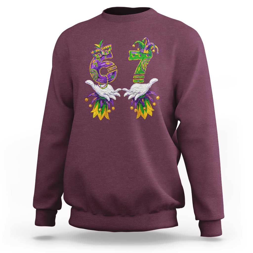 67 Mardi Gras Meme Sweatshirt Funny Six Seven Hand Carnival Trendy