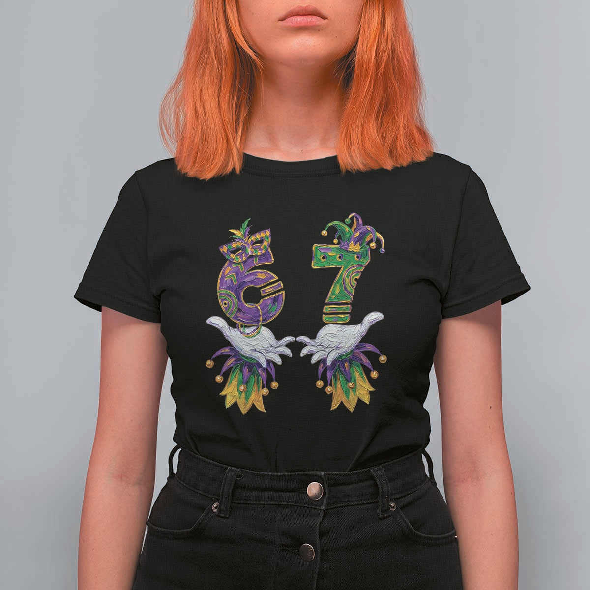 67 Mardi Gras Meme T Shirt For Women Funny Six Seven Hand Carnival Trendy