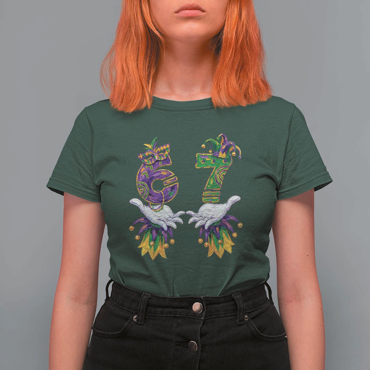 67 Mardi Gras Meme T Shirt For Women Funny Six Seven Hand Carnival Trendy