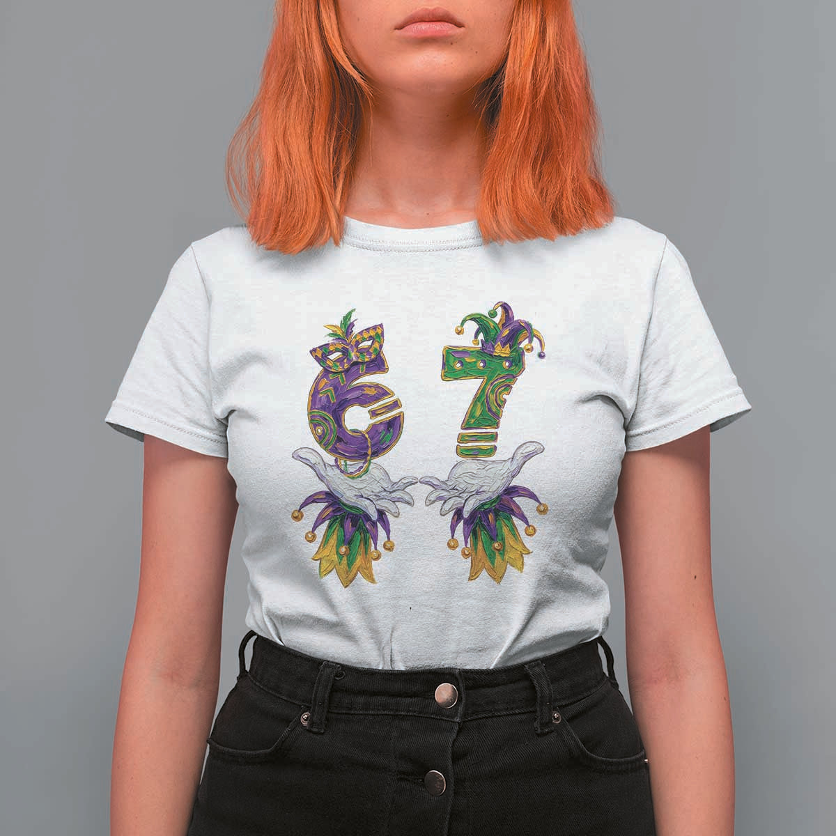 67 Mardi Gras Meme T Shirt For Women Funny Six Seven Hand Carnival Trendy