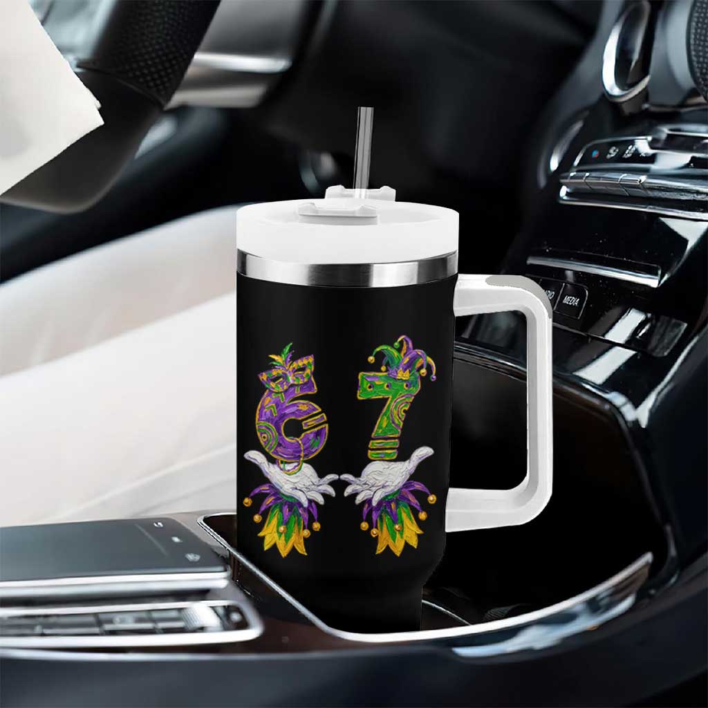 67 Mardi Gras Meme Tumbler With Handle Funny Six Seven Hand Carnival Trendy
