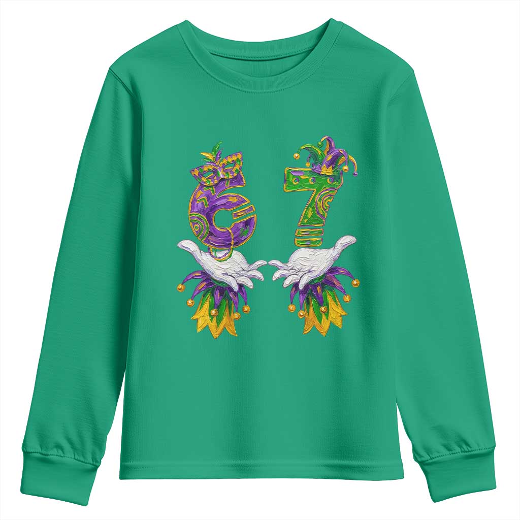 67 Mardi Gras Meme Youth Sweatshirt Funny Six Seven Hand Carnival Trendy
