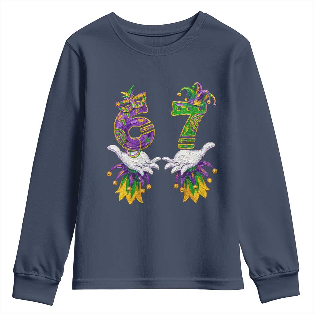 67 Mardi Gras Meme Youth Sweatshirt Funny Six Seven Hand Carnival Trendy