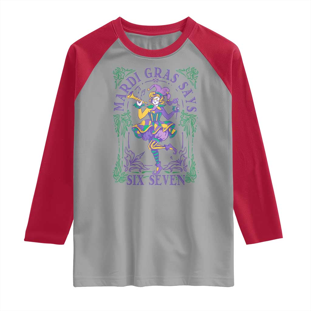 67 Mardi Gras Raglan Shirt Funny Six Seven Carnival Trendy