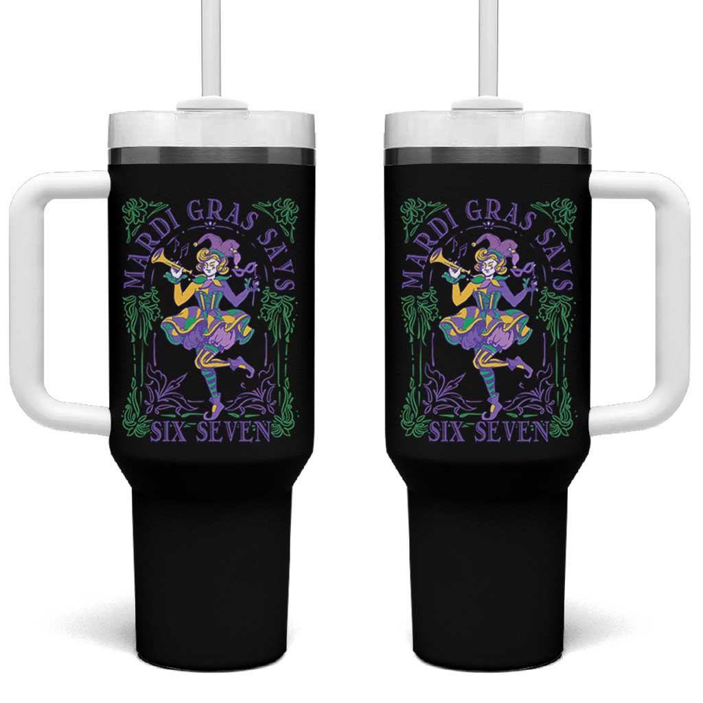 67 Mardi Gras Tumbler With Handle Funny Six Seven Carnival Trendy