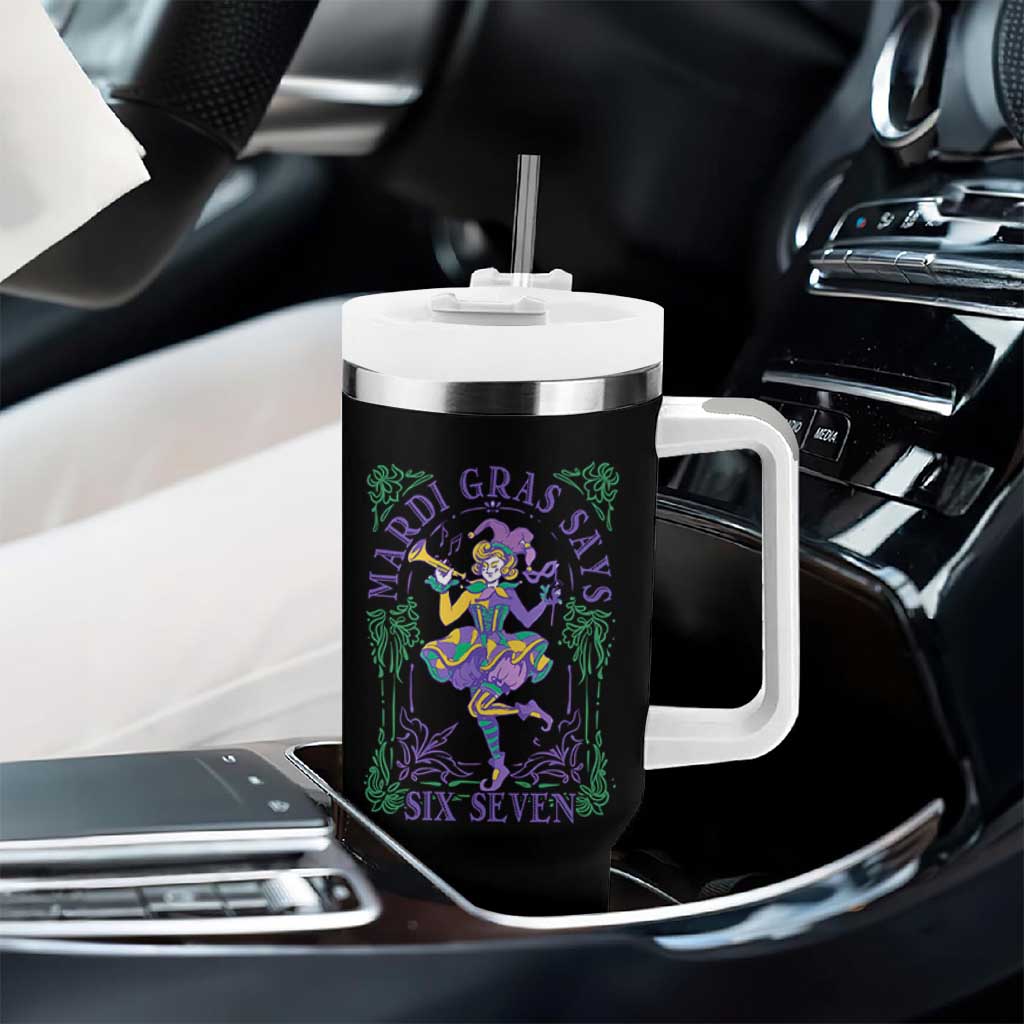 67 Mardi Gras Tumbler With Handle Funny Six Seven Carnival Trendy