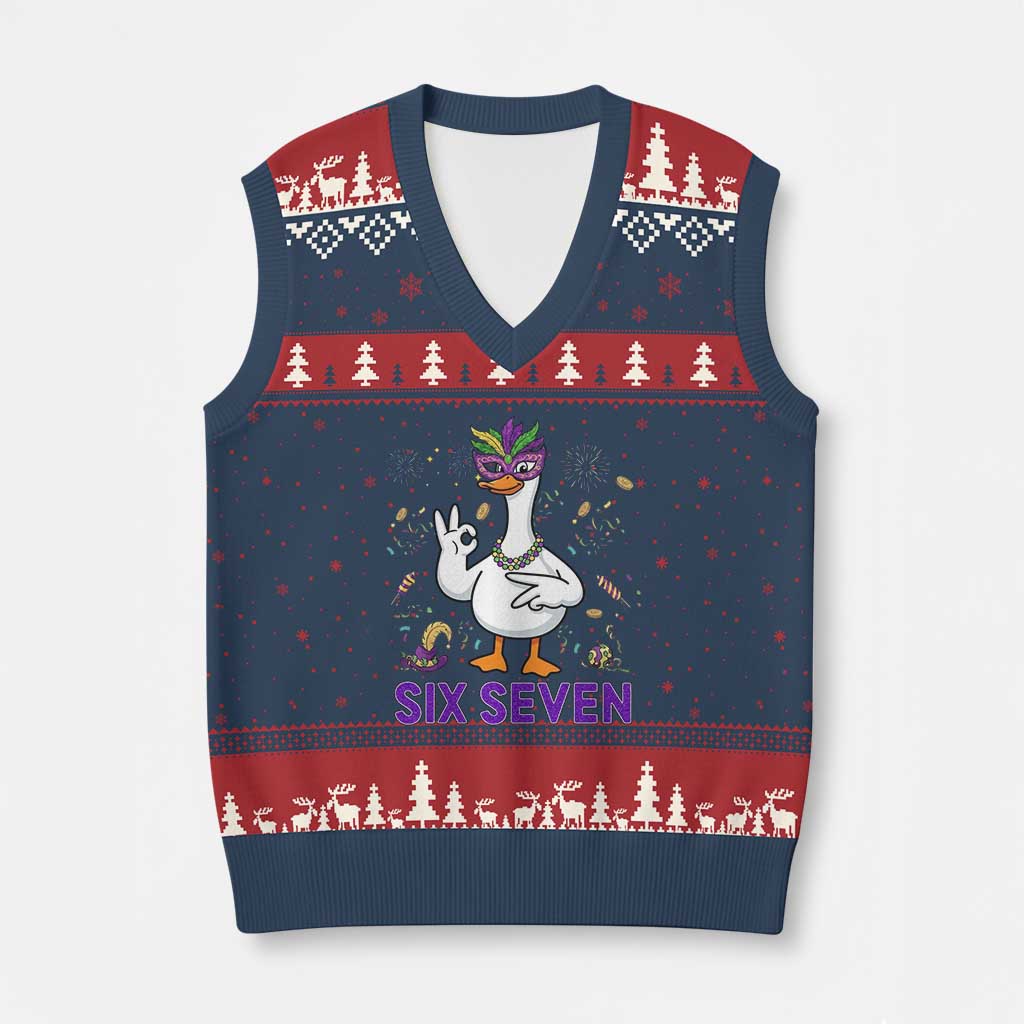 67 Mardi Gras V-Neck Knit Sweater Vest Funny Goose Meme Carnival Trendy