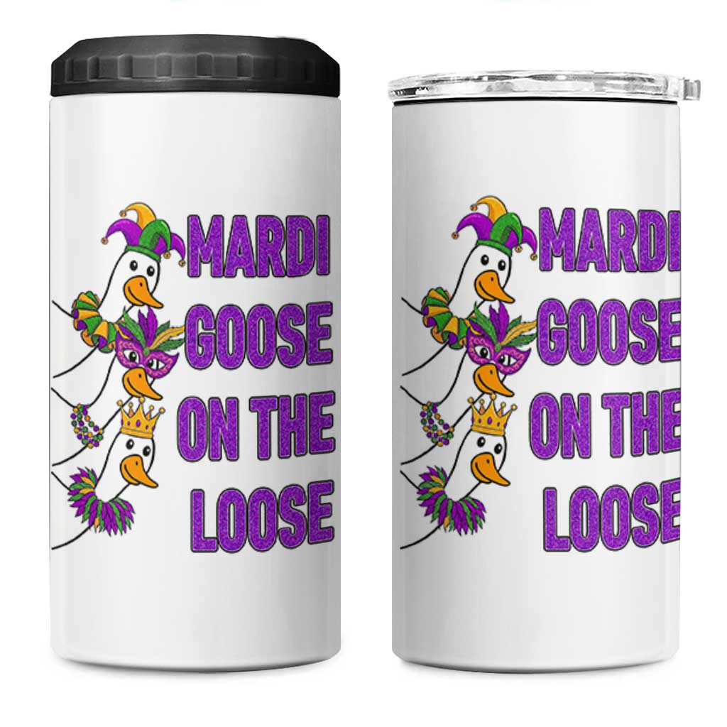 Funny Mardi Gras 4 in 1 Can Cooler Tumbler Louisiana Carnival Silly Goose Festival
