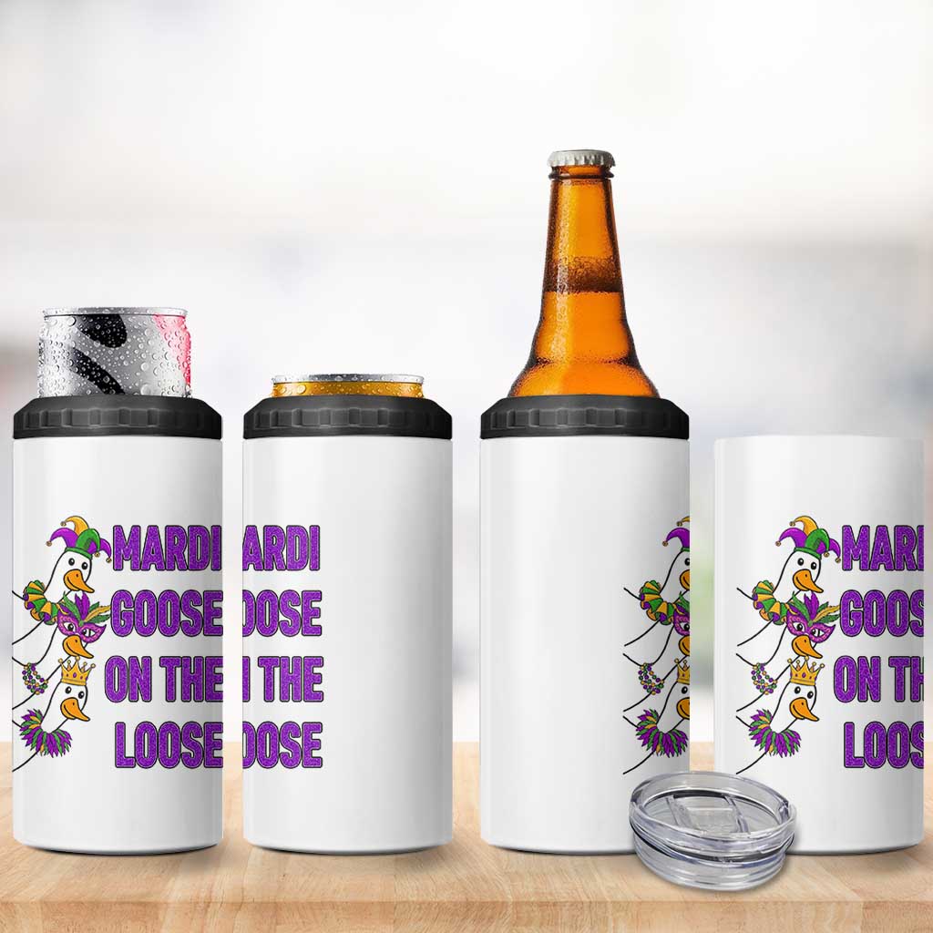 Funny Mardi Gras 4 in 1 Can Cooler Tumbler Louisiana Carnival Silly Goose Festival