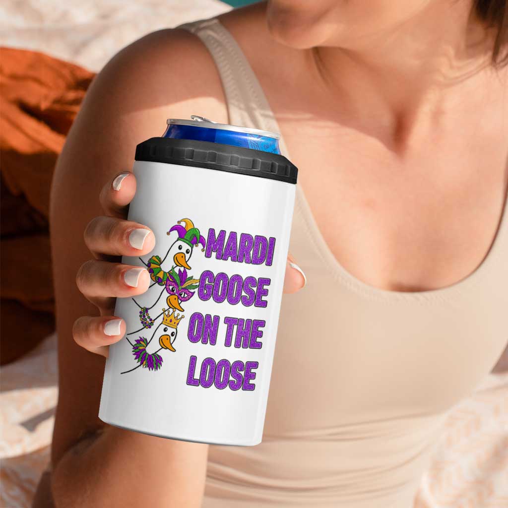 Funny Mardi Gras 4 in 1 Can Cooler Tumbler Louisiana Carnival Silly Goose Festival