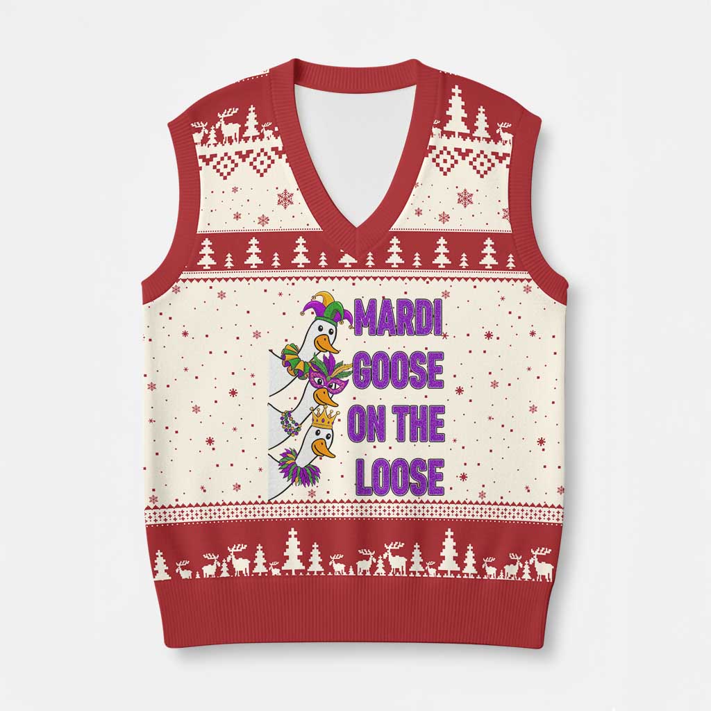 Funny Mardi Gras V-Neck Knit Sweater Vest Louisiana Carnival Silly Goose Festival