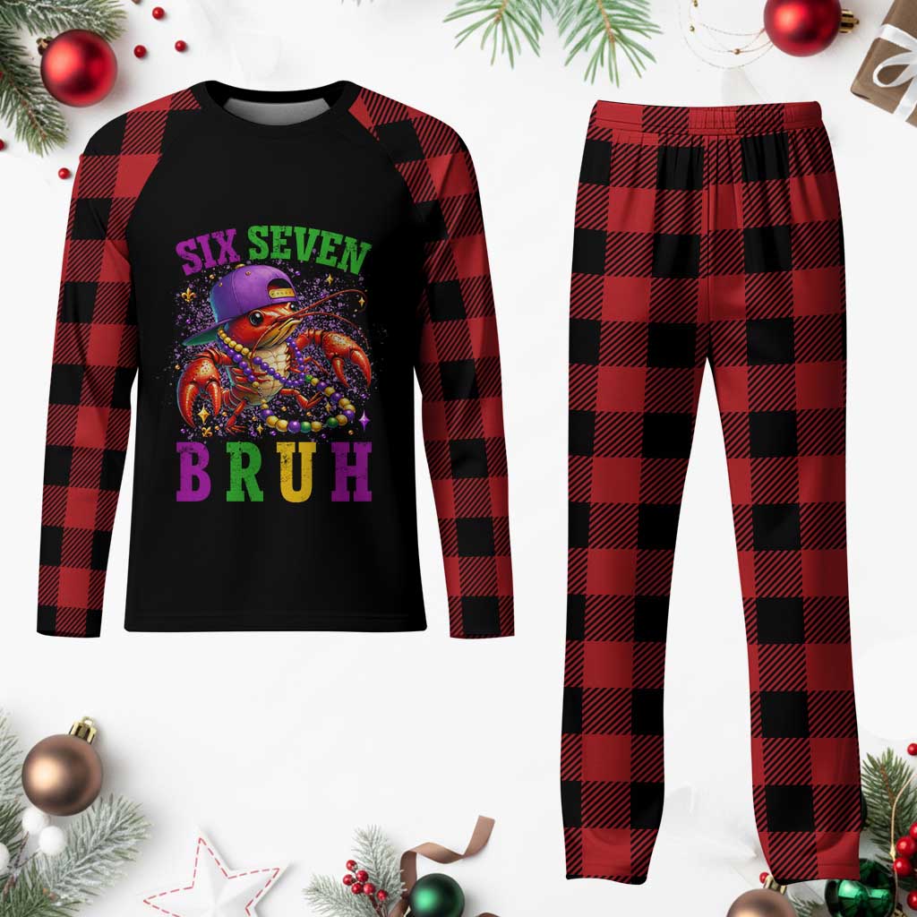 67 Mardi Gras Plaid Pajama Set Funny Crawfish Six Seven Bruh Meme