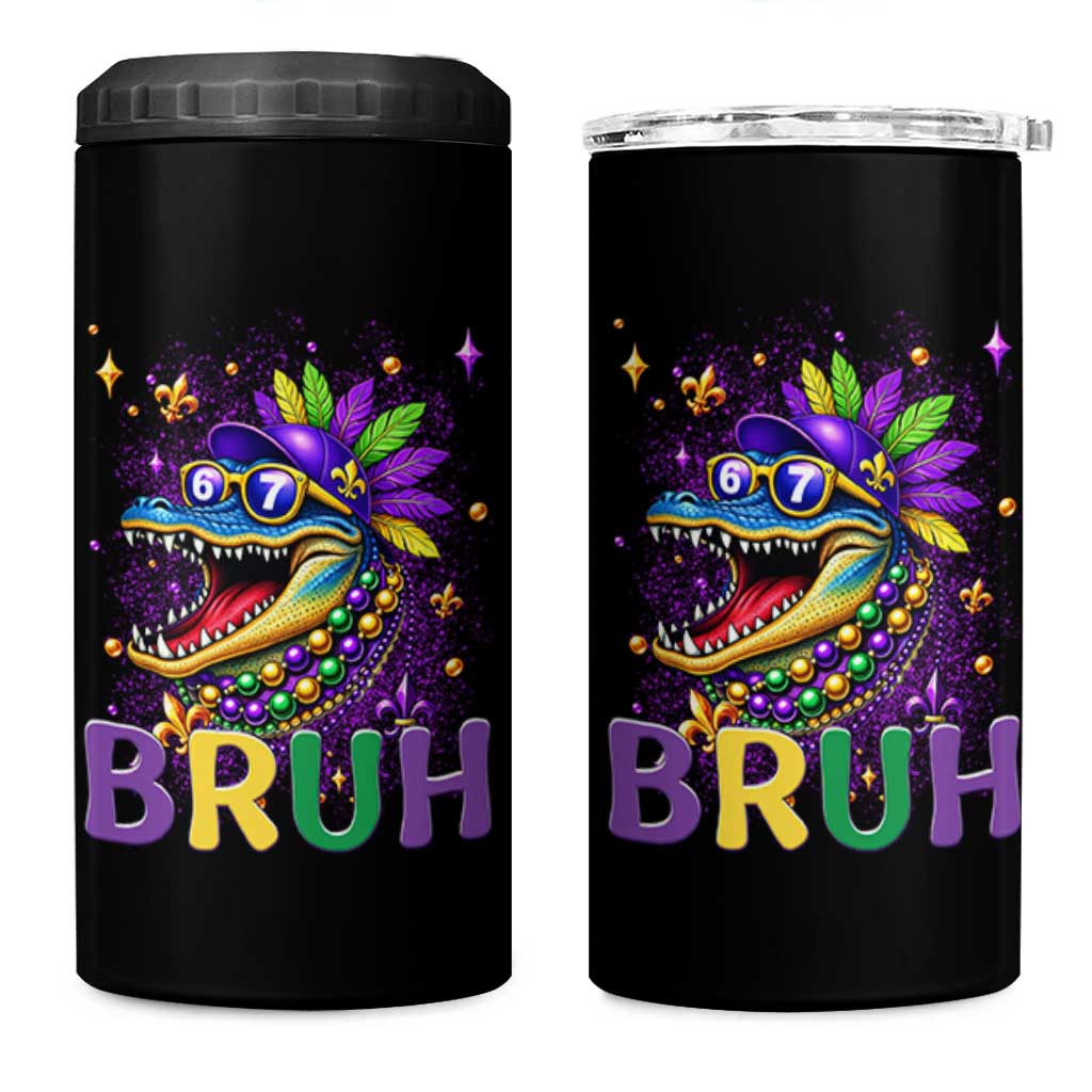 67 Mardi Gras 4 in 1 Can Cooler Tumbler Funny Alligator Six Seven Bruh Meme