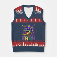67 Mardi Gras V-Neck Knit Sweater Vest Funny Alligator Six Seven Bruh Meme