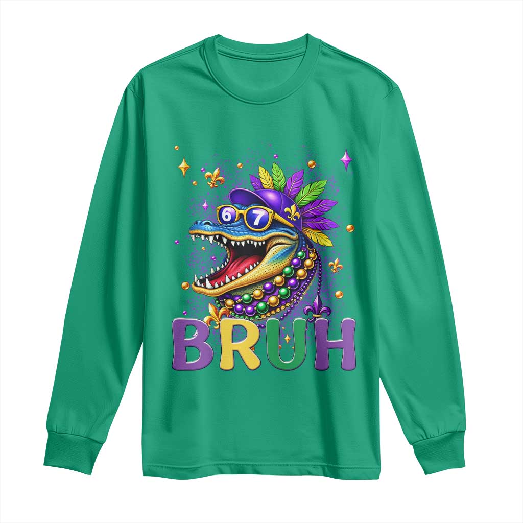 67 Mardi Gras Long Sleeve Shirt Funny Alligator Six Seven Bruh Meme