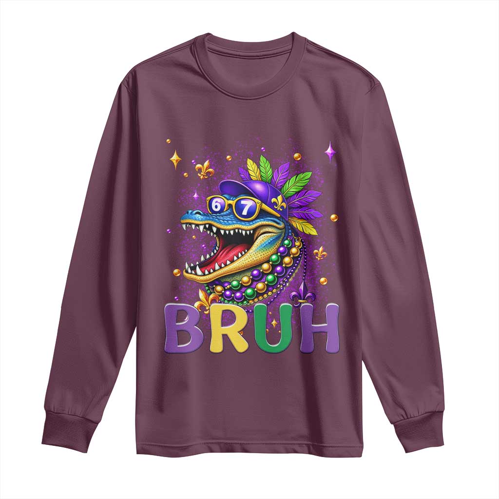 67 Mardi Gras Long Sleeve Shirt Funny Alligator Six Seven Bruh Meme