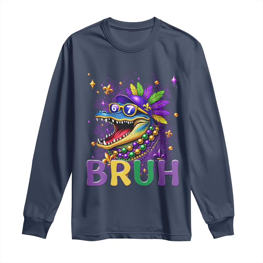 67 Mardi Gras Long Sleeve Shirt Funny Alligator Six Seven Bruh Meme
