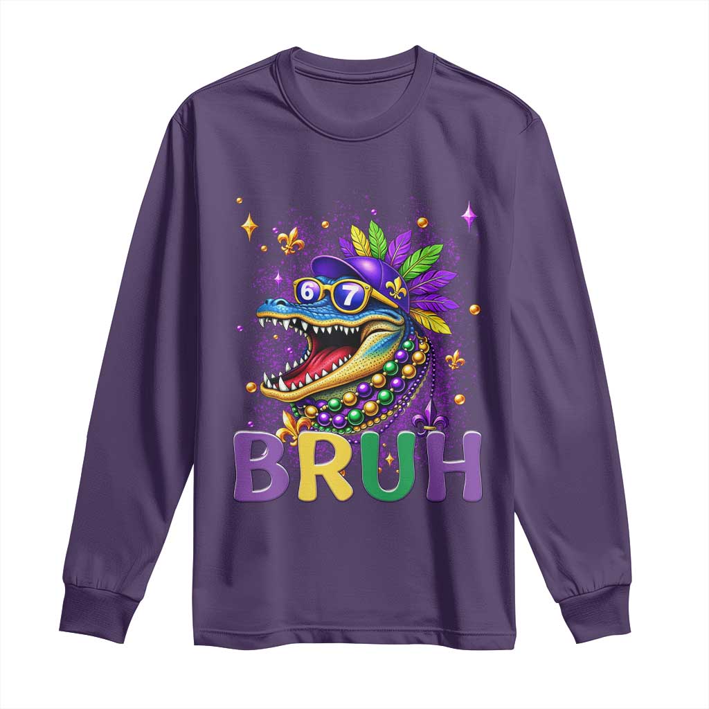 67 Mardi Gras Long Sleeve Shirt Funny Alligator Six Seven Bruh Meme