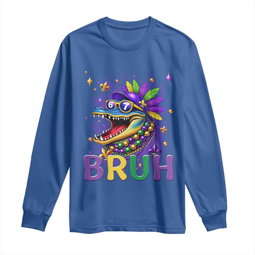67 Mardi Gras Long Sleeve Shirt Funny Alligator Six Seven Bruh Meme