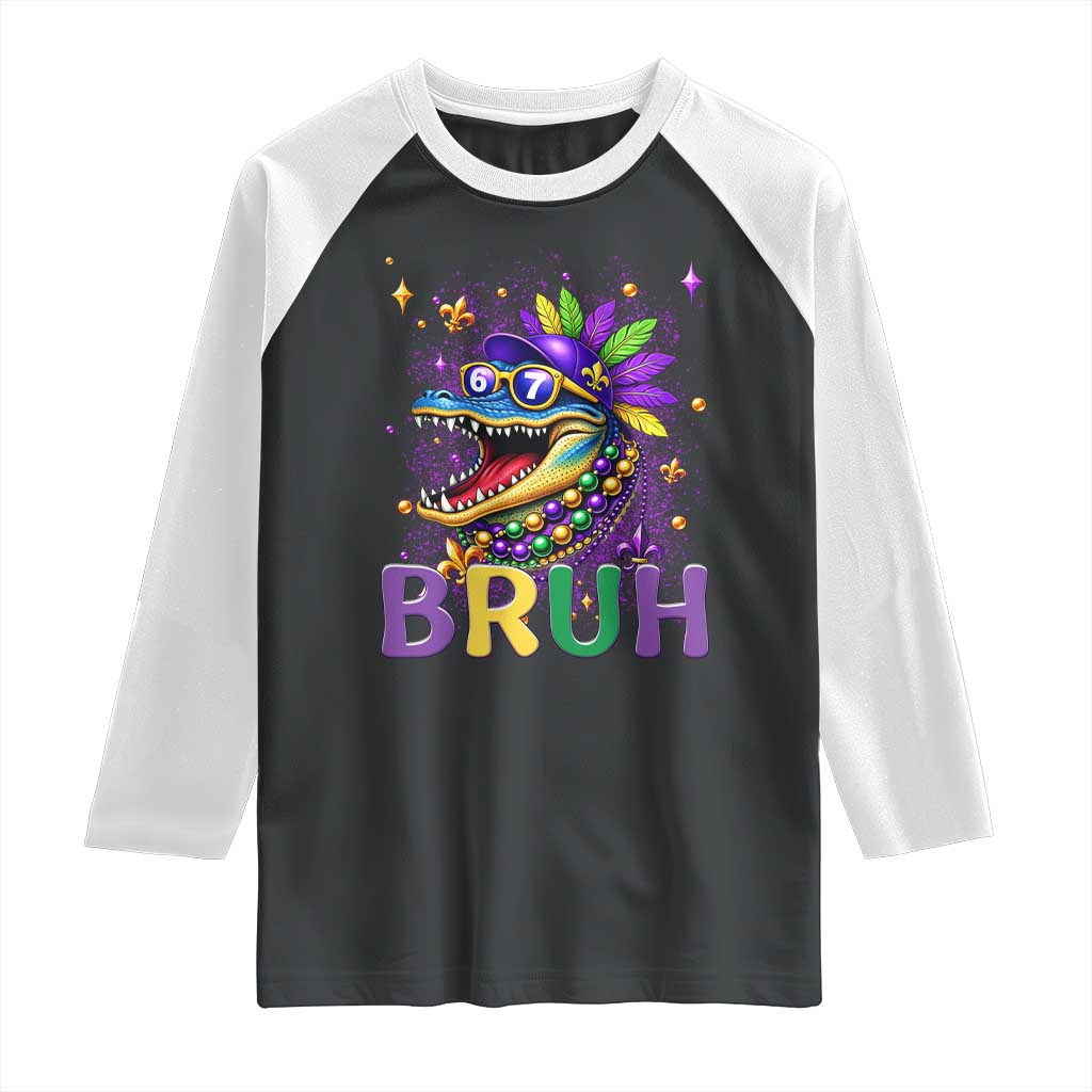 67 Mardi Gras Raglan Shirt Funny Alligator Six Seven Bruh Meme