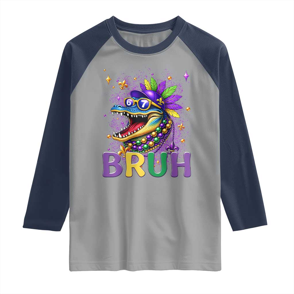 67 Mardi Gras Raglan Shirt Funny Alligator Six Seven Bruh Meme