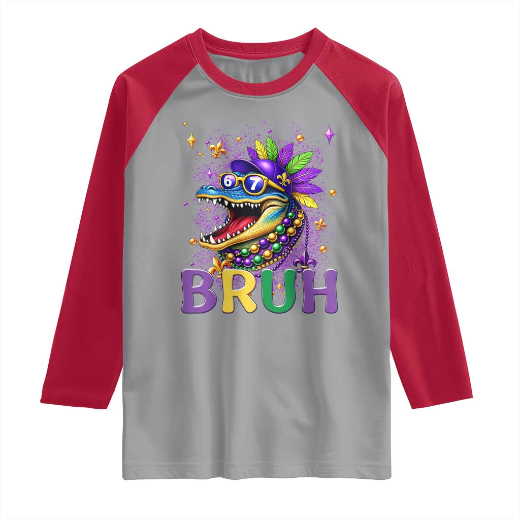 67 Mardi Gras Raglan Shirt Funny Alligator Six Seven Bruh Meme