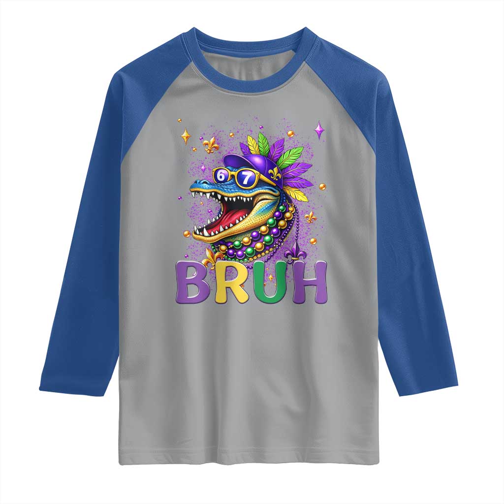 67 Mardi Gras Raglan Shirt Funny Alligator Six Seven Bruh Meme